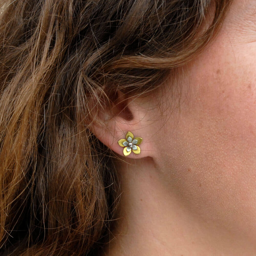 Double Five Petal Bead Stud Earrings