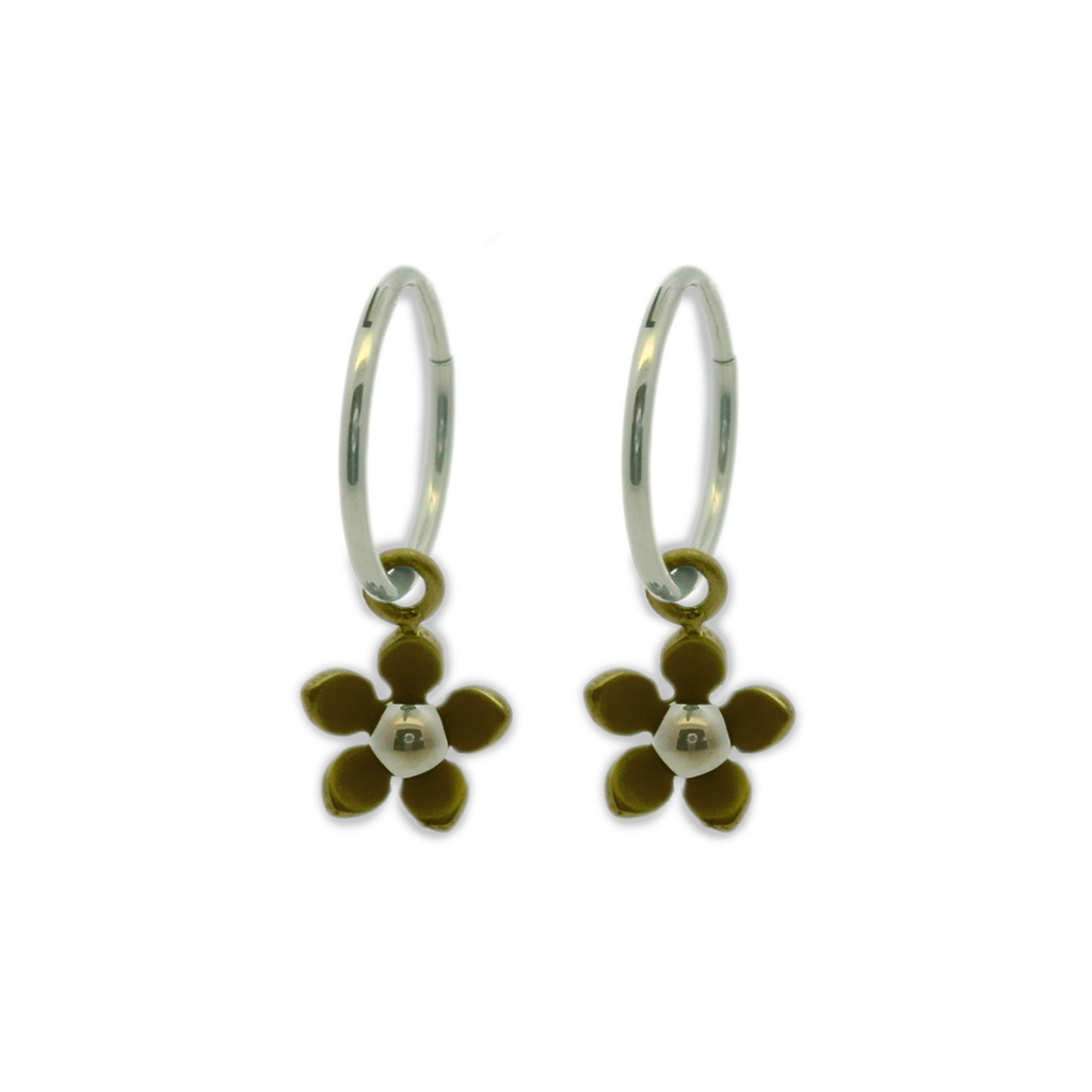 Five Petal Flower Charm Hoops