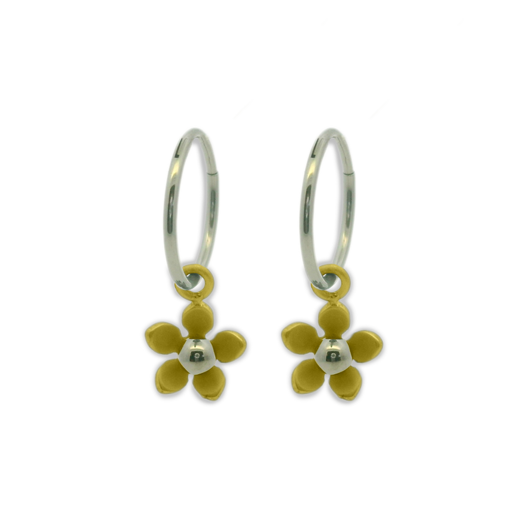 Five Petal Flower Charm Hoops