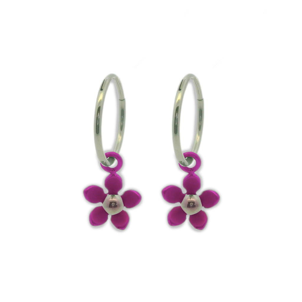 Five Petal Flower Charm Hoops