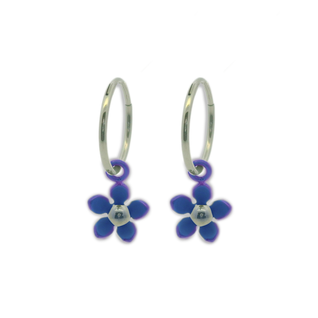 Five Petal Flower Charm Hoops