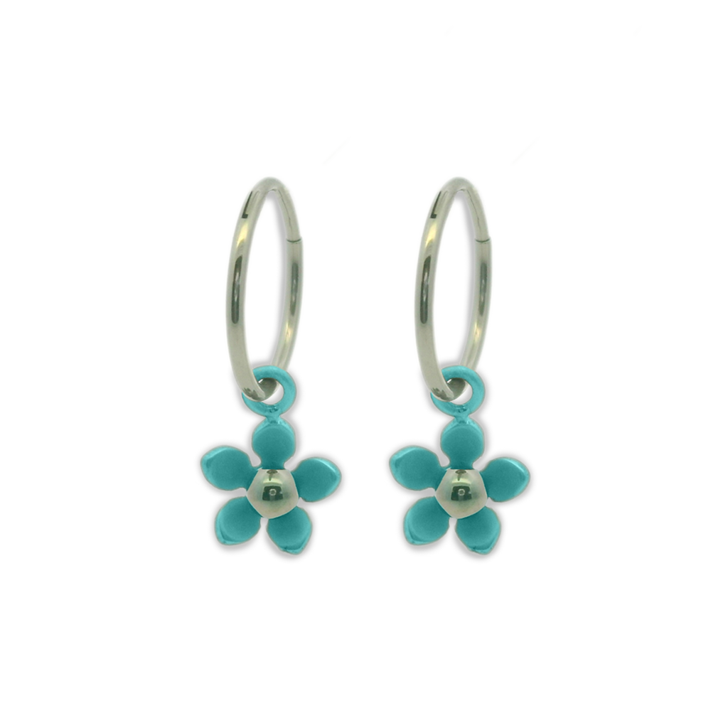 Five Petal Flower Charm Hoops