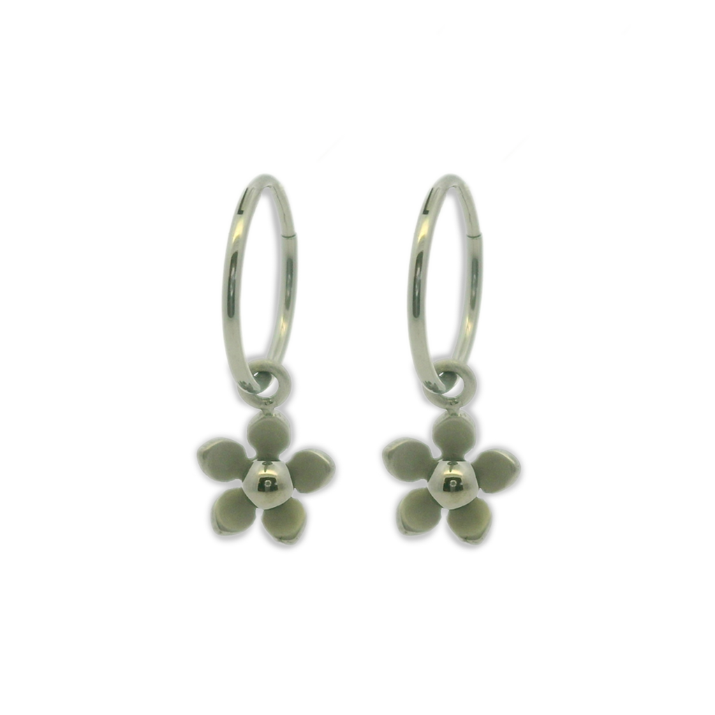 Five Petal Flower Charm Hoops