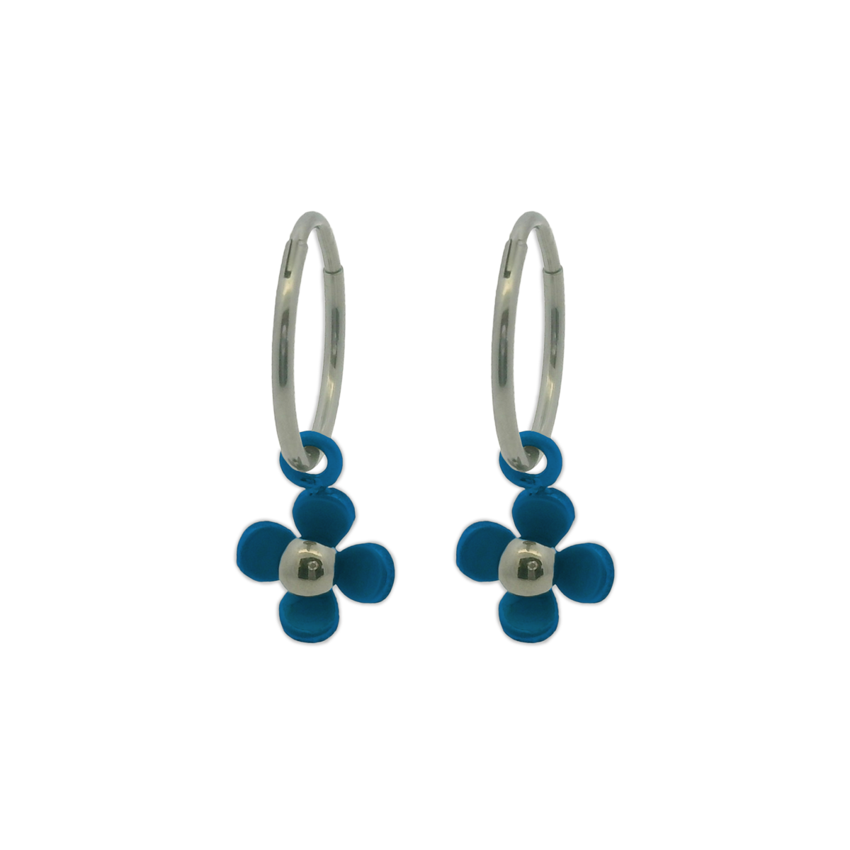 Four Petal Flower Charm Hoops