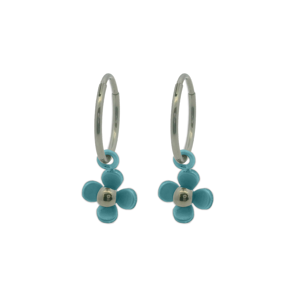 Four Petal Flower Charm Hoops