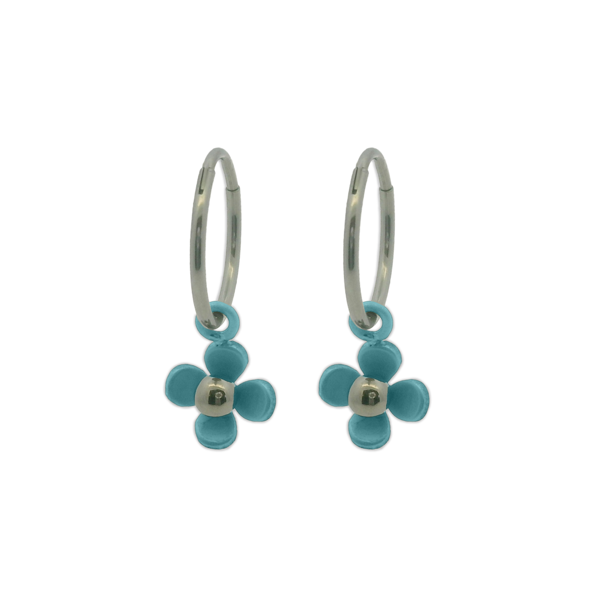 Four Petal Flower Charm Hoops