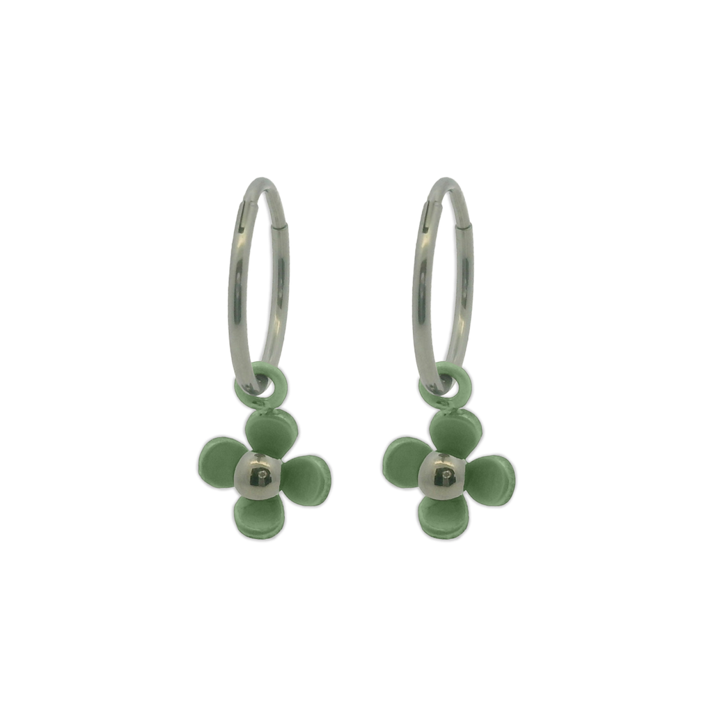 Four Petal Flower Charm Hoops
