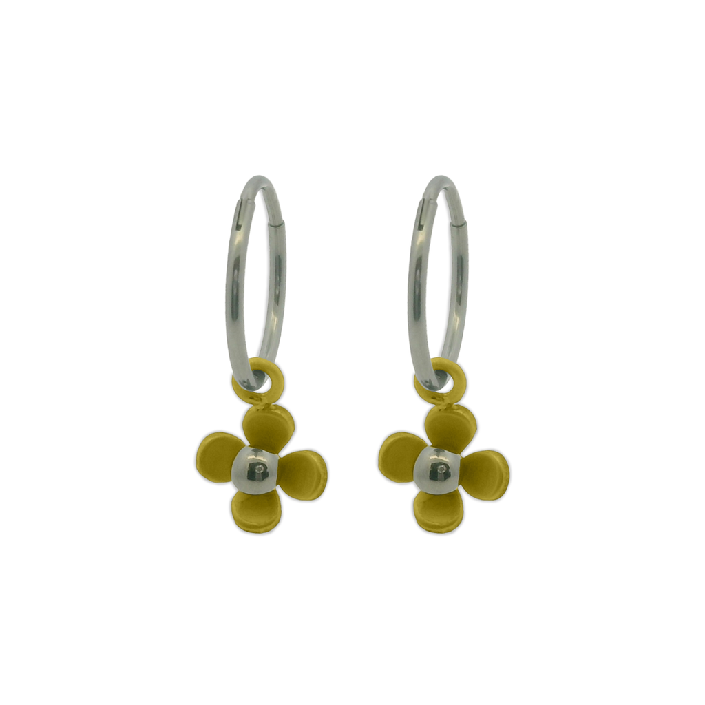 Four Petal Flower Charm Hoops