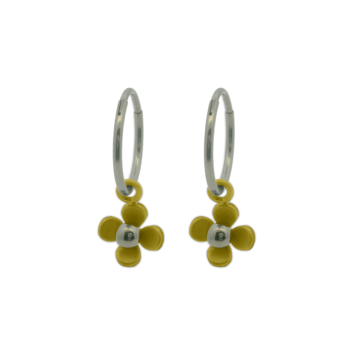 Four Petal Flower Charm Hoops