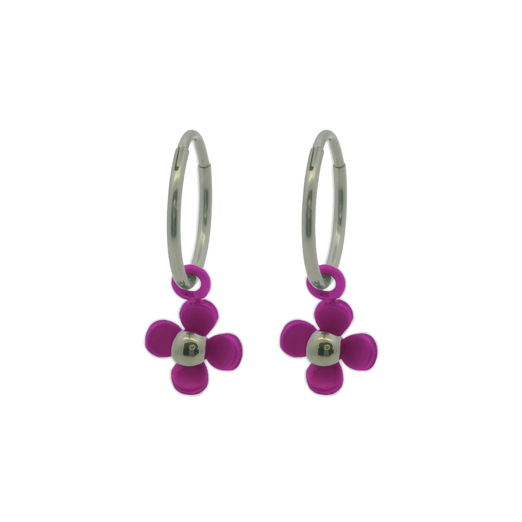 Four Petal Flower Charm Hoops