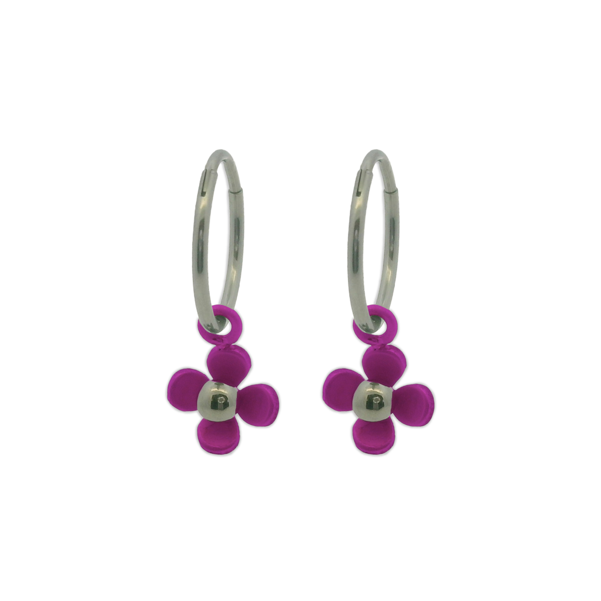 Four Petal Flower Charm Hoops