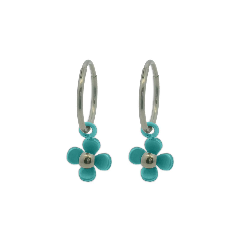 Four Petal Flower Charm Hoops