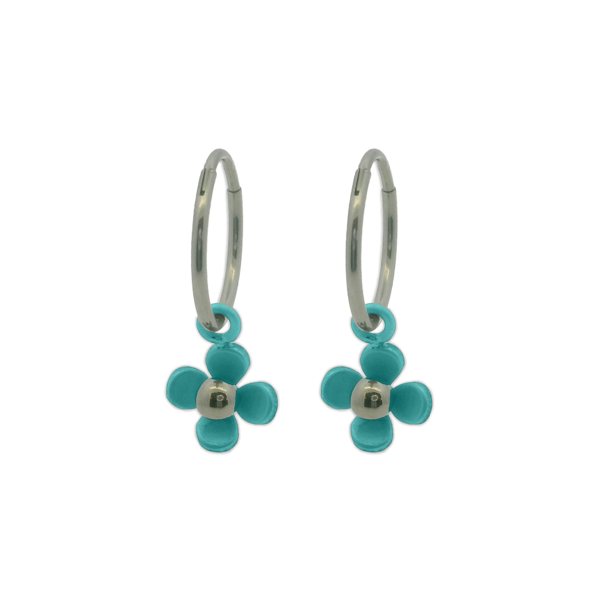 Four Petal Flower Charm Hoops
