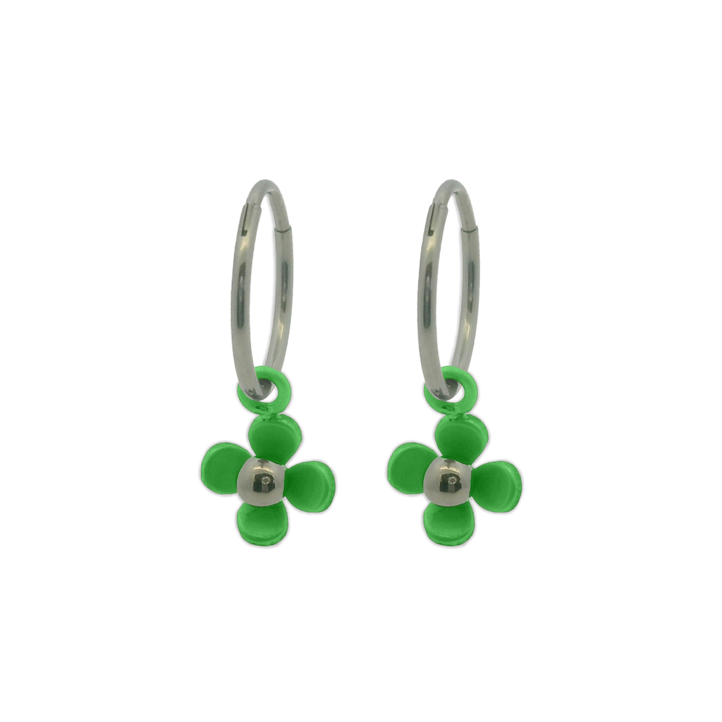 Four Petal Flower Charm Hoops