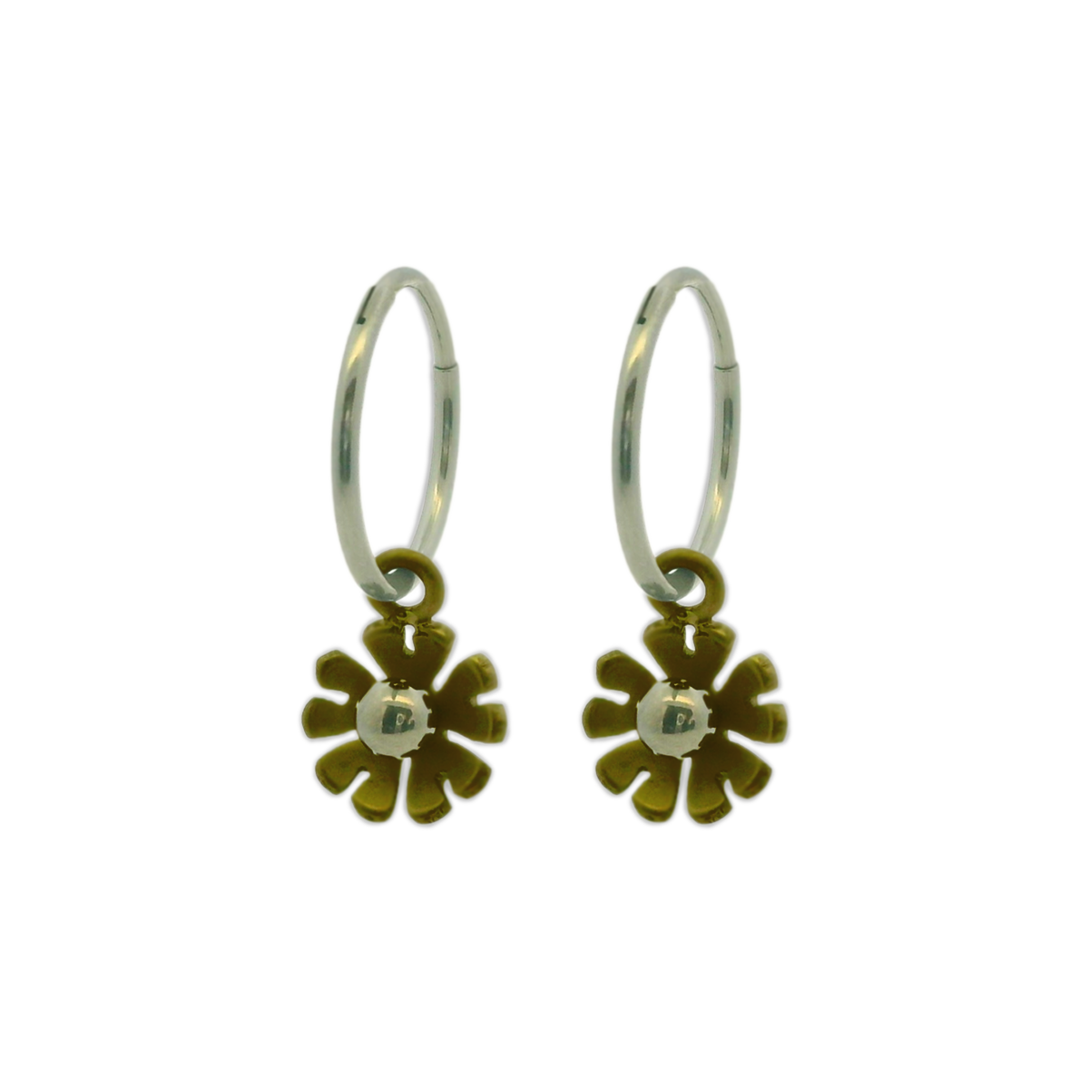 Ten Petal Flower Charm Hoops