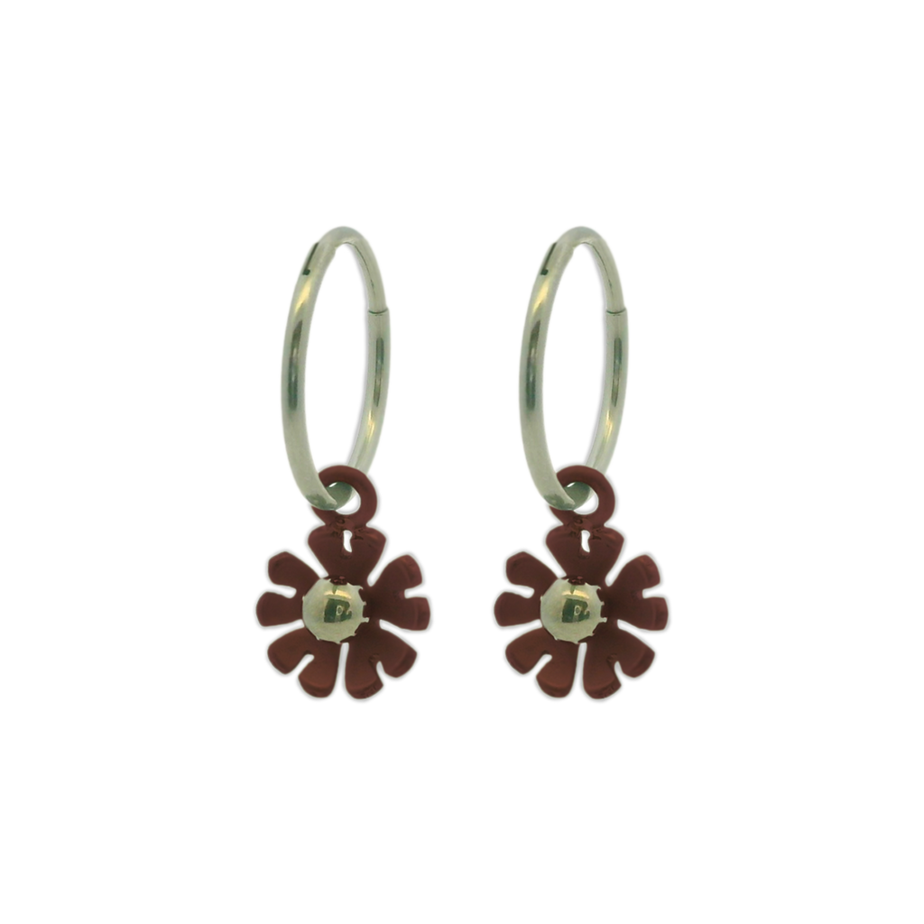 Ten Petal Flower Charm Hoops