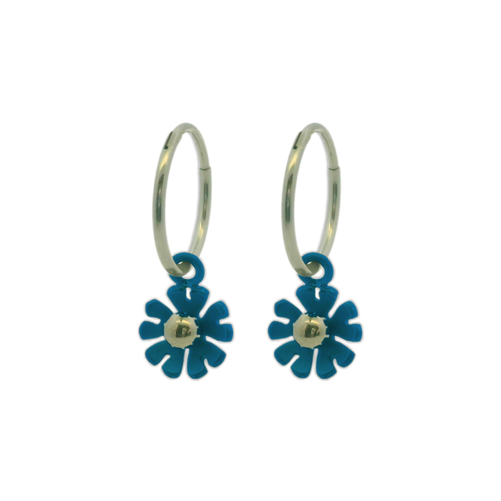 Ten Petal Flower Charm Hoops