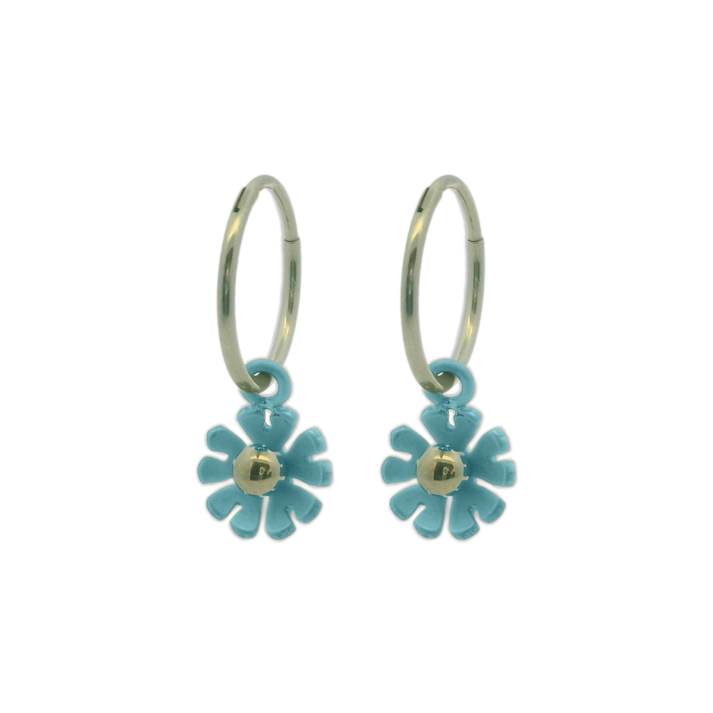 Ten Petal Flower Charm Hoops