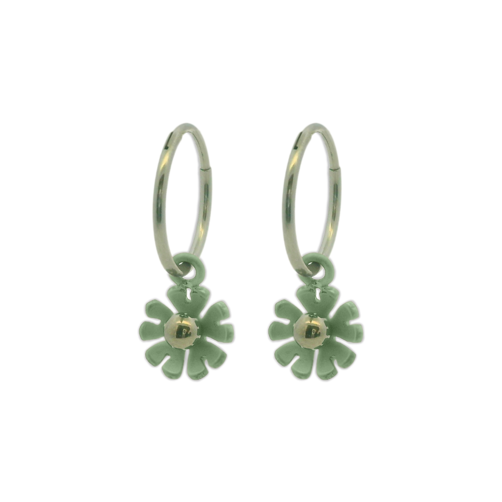 Ten Petal Flower Charm Hoops