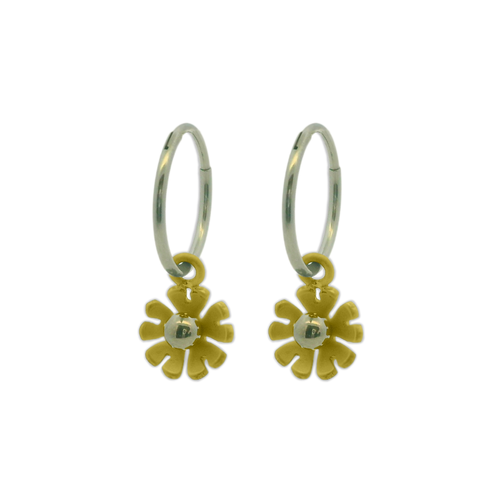 Ten Petal Flower Charm Hoops