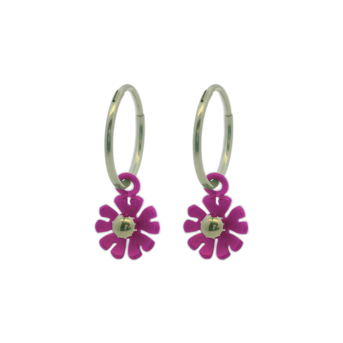 Ten Petal Flower Charm Hoops