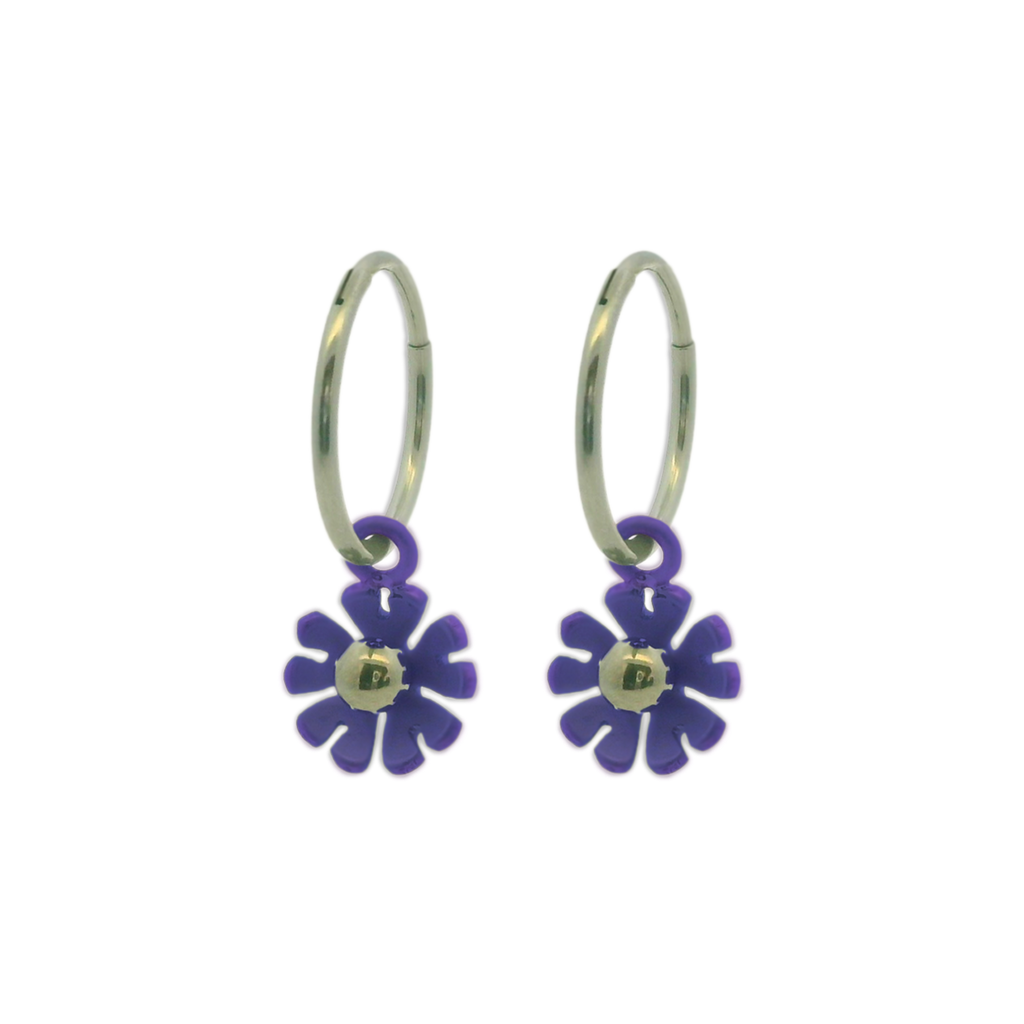 Ten Petal Flower Charm Hoops