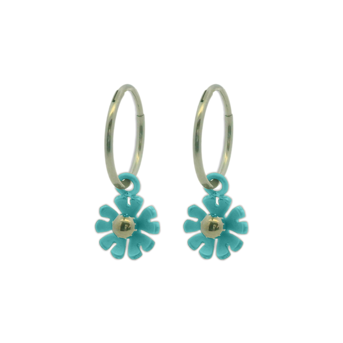Ten Petal Flower Charm Hoops