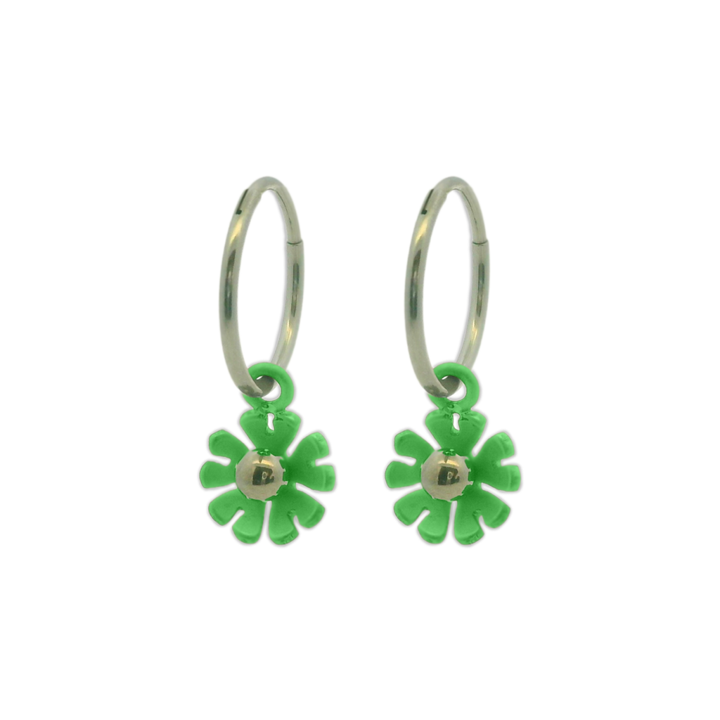 Ten Petal Flower Charm Hoops