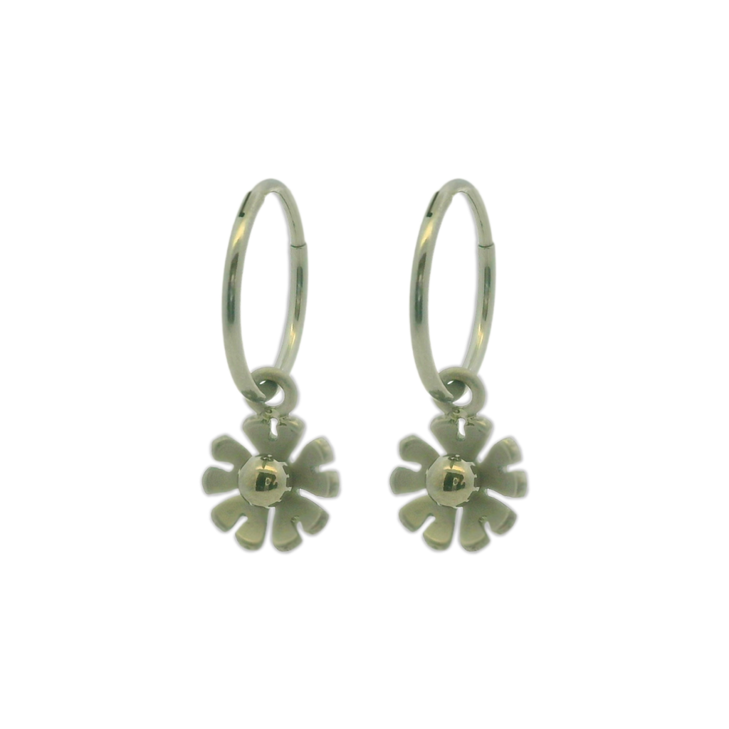 Ten Petal Flower Charm Hoops