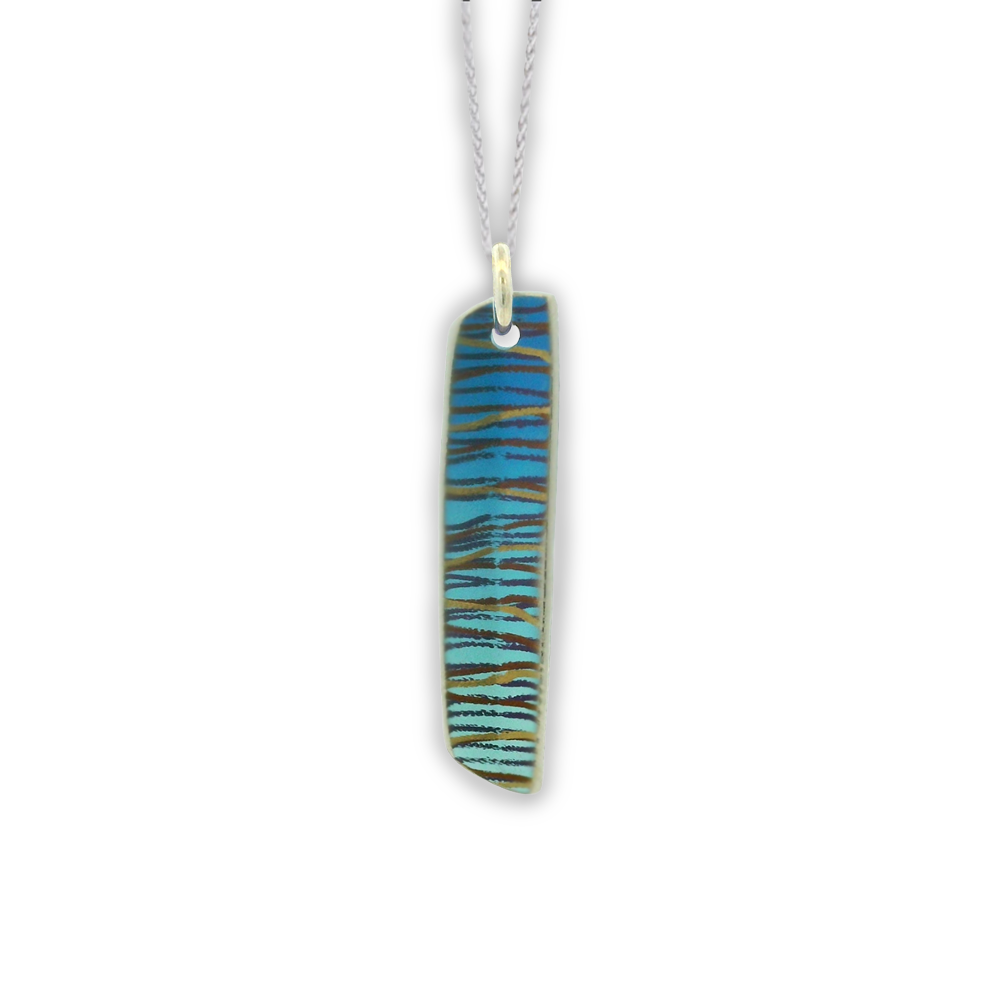 Small colourful scratch art pendant and silver chain