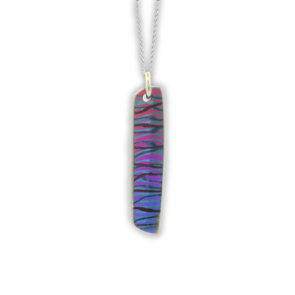 Small colourful scratch art pendant and silver chain