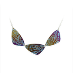 Triple colourful wave pattern plectrum pendant and silver chain