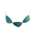 Triple colourful wave pattern plectrum pendant and silver chain