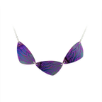 Triple colourful wave pattern plectrum pendant and silver chain