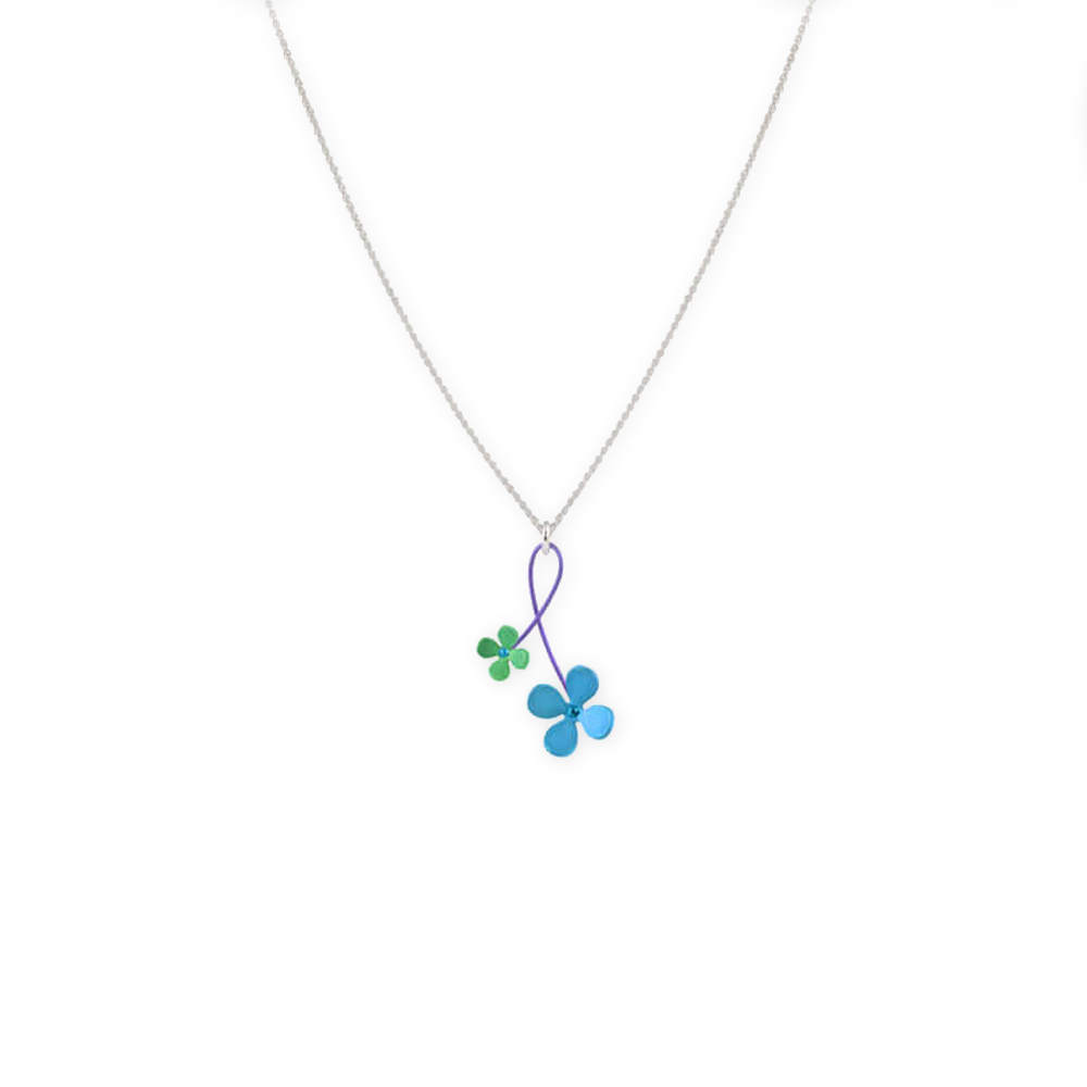 Double Four Petal Flower Twist Pendant Necklace