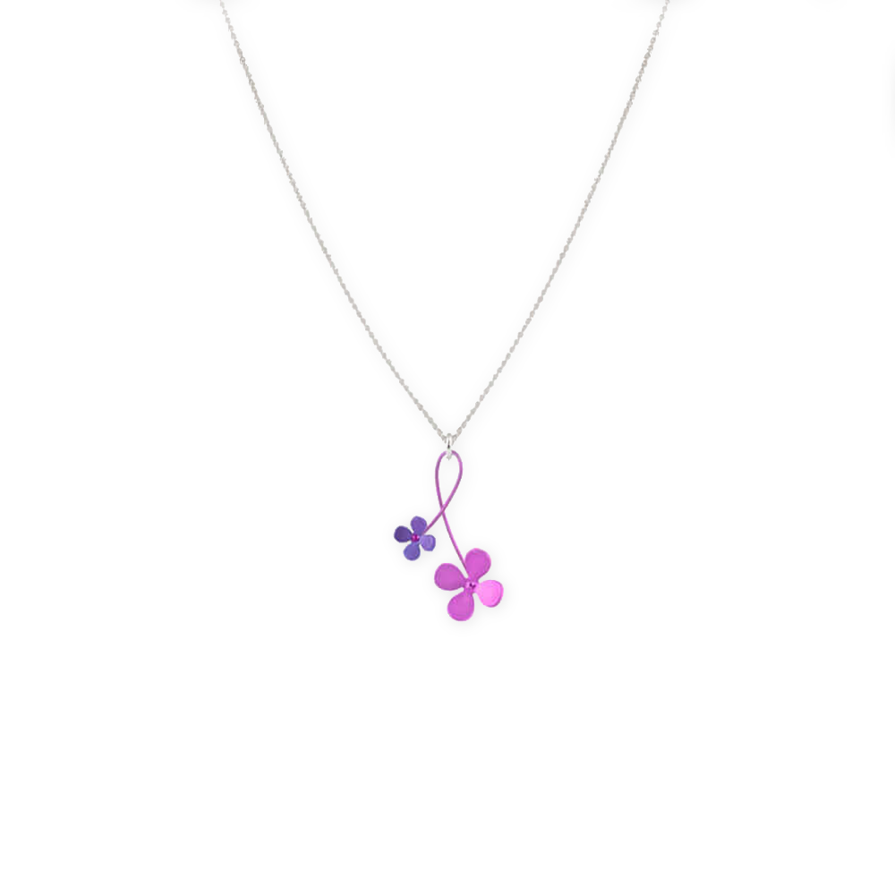 Double Four Petal Flower Twist Pendant Necklace