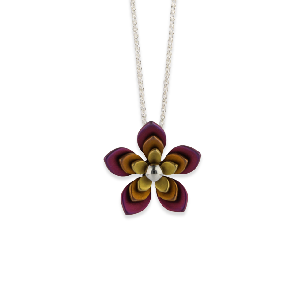 Triple Five Petal Flower Pendant Necklace