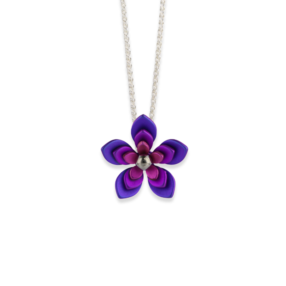 Triple Five Petal Flower Pendant Necklace