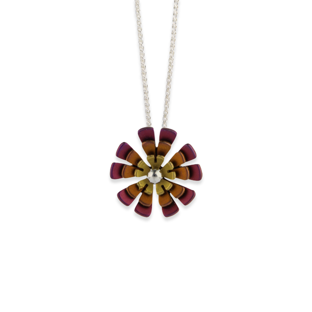 Triple Ten Petal Flower Pendant Necklace