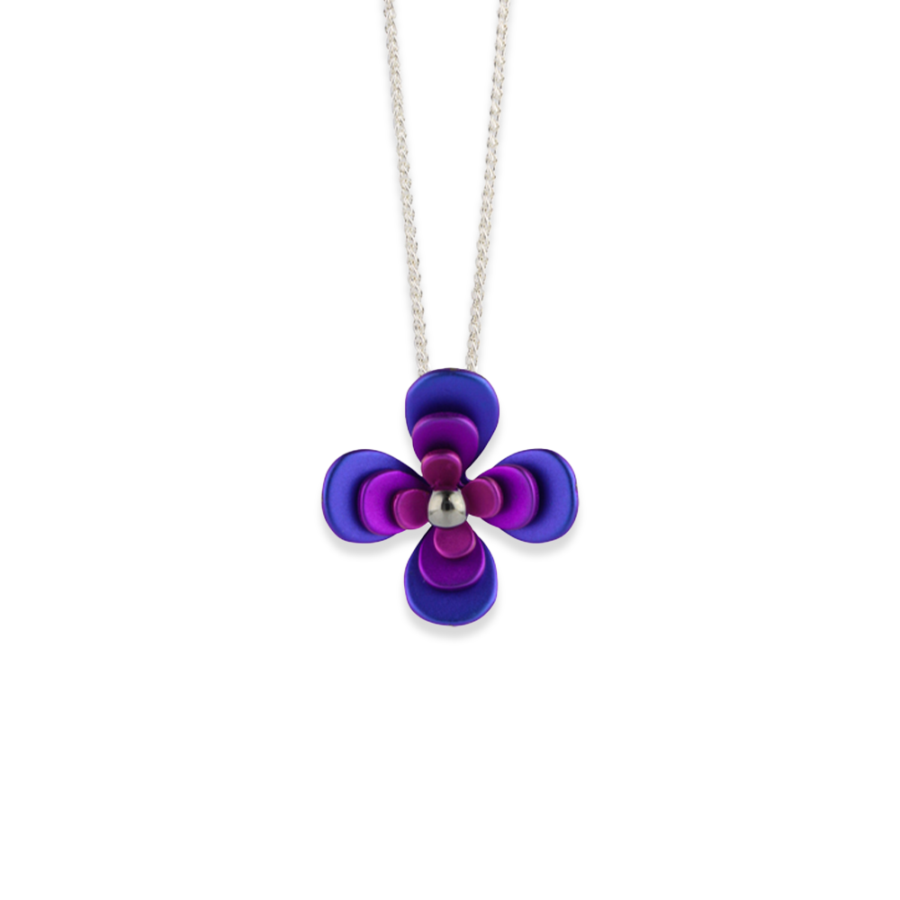 Triple Four Petal Flower Pendant Necklace