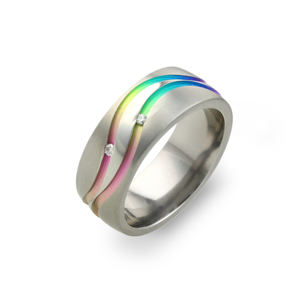 Double Wave And Diamond Groove 8mm Ring