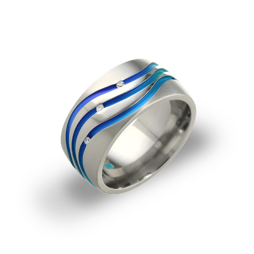 Triple Wave Groove Diamond 10mm Ring