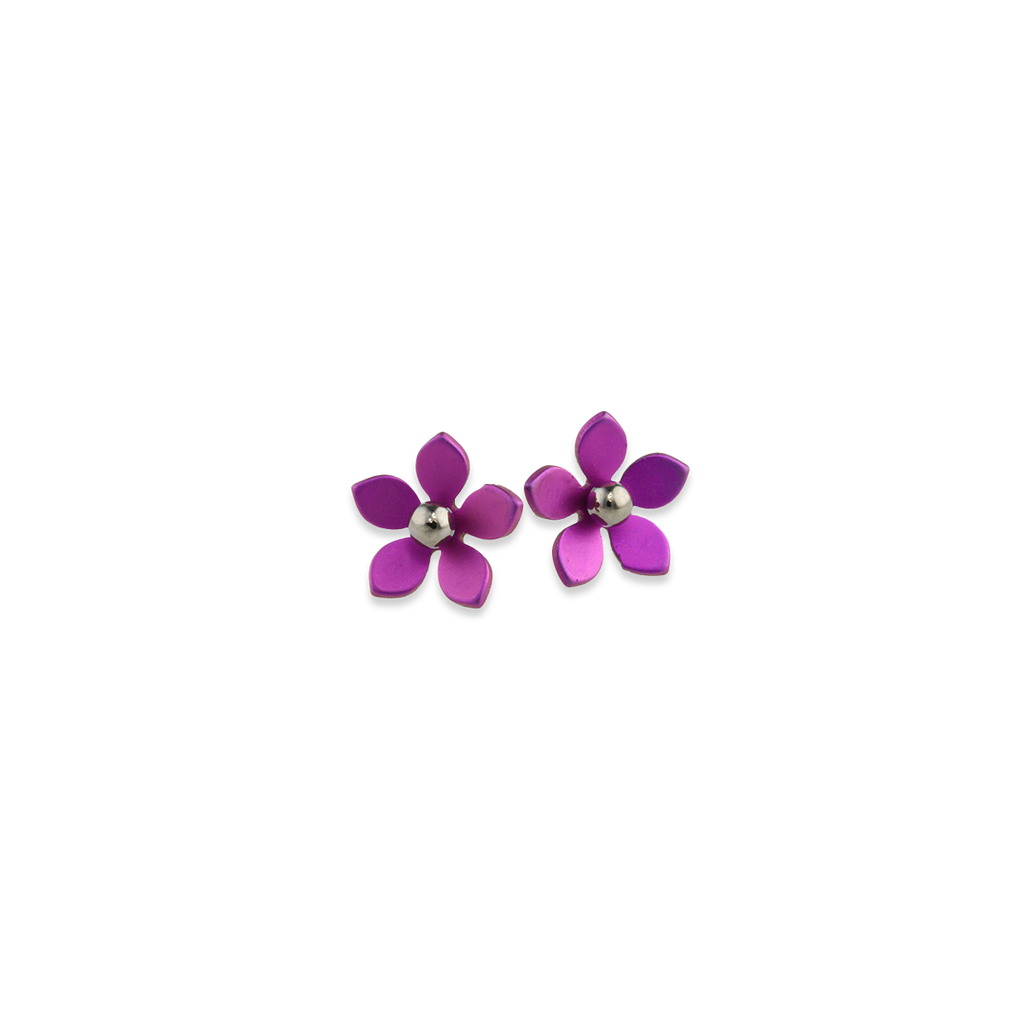 Medium Five Petal Bead Flower Stud Earrings