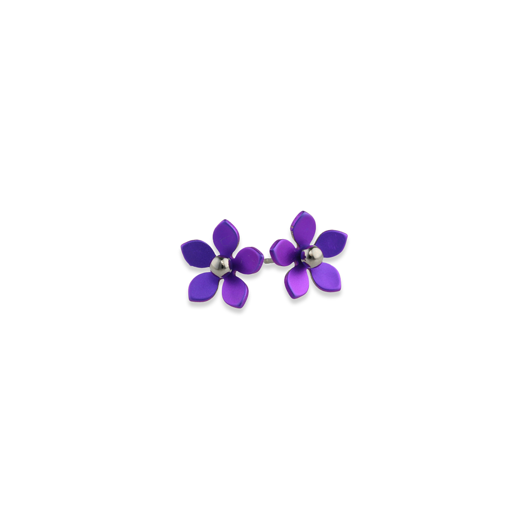 Medium Five Petal Bead Flower Stud Earrings