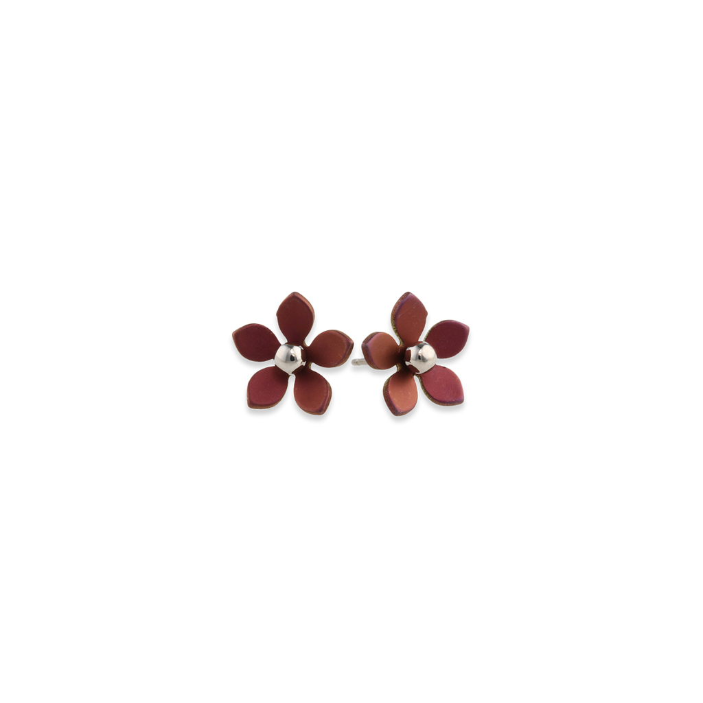 Medium Five Petal Bead Flower Stud Earrings