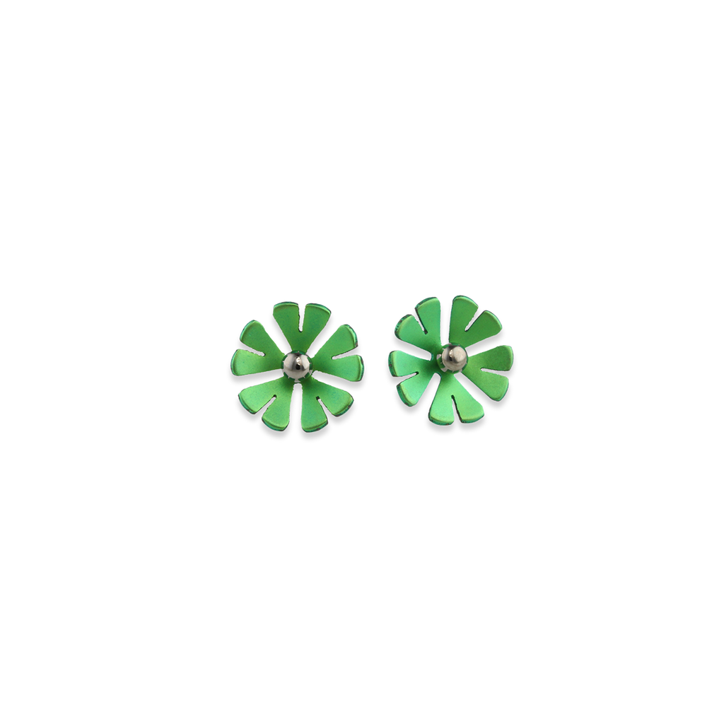 Medium Ten Petal Bead Flower Stud Earrings