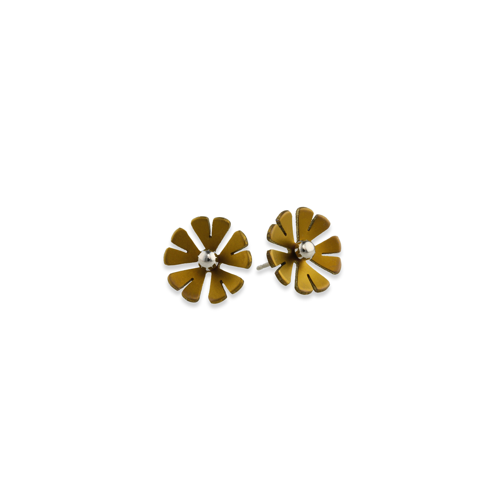 Medium Ten Petal Bead Flower Stud Earrings
