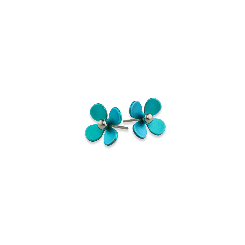 Medium Four Petal Bead Flower Stud Earrings