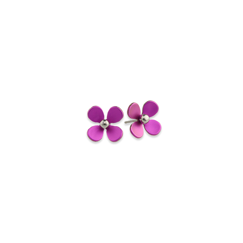 Medium Four Petal Bead Flower Stud Earrings