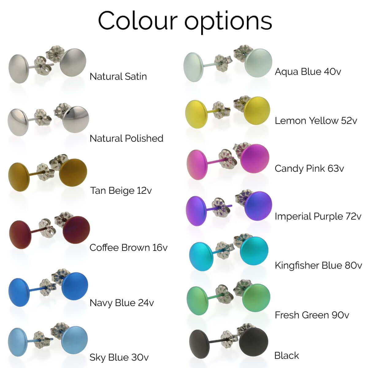 Titanium jewellery colour options